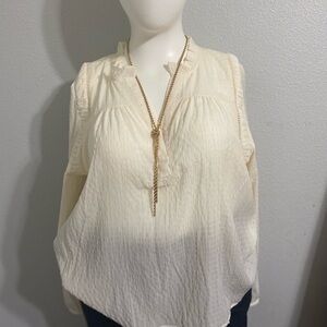 LOFT Cream Ruched Blouse with Mandarin Collar